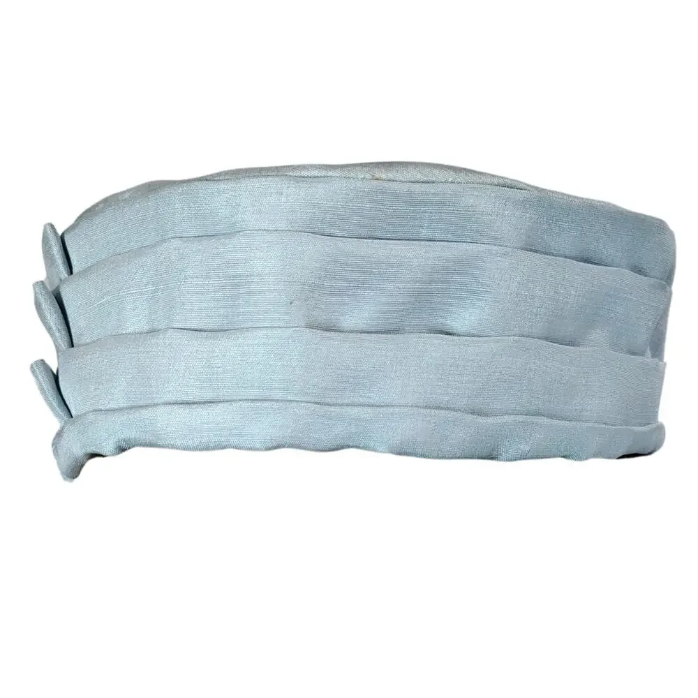 1960s Light Blue Pill Box Hat Hand Crafted Pleated Hat Band Design Size 6 Women - Picture 4 of 7